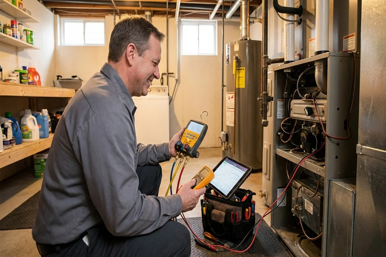 Air Express technician performing furnace service