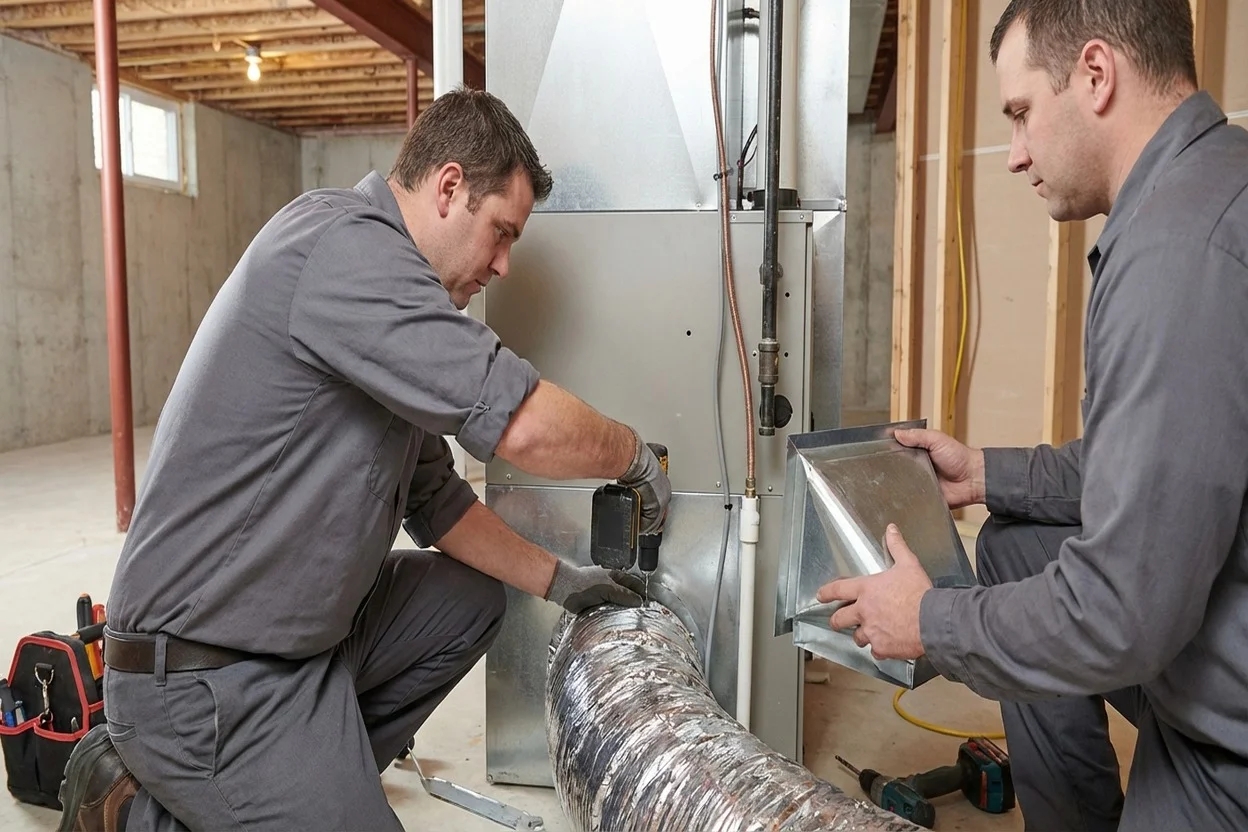 Air Express technician installing heating system